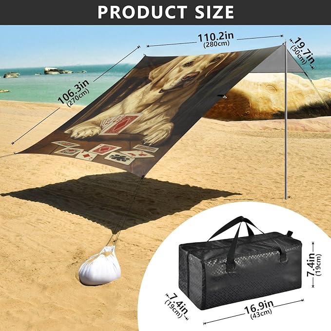ALAZA Labrador Dog Plays Cards Beach Tent Sun Shelter Portable Canopy Sunshade for Outdoor Camping Picnics Backyard Fun 10x9 ft