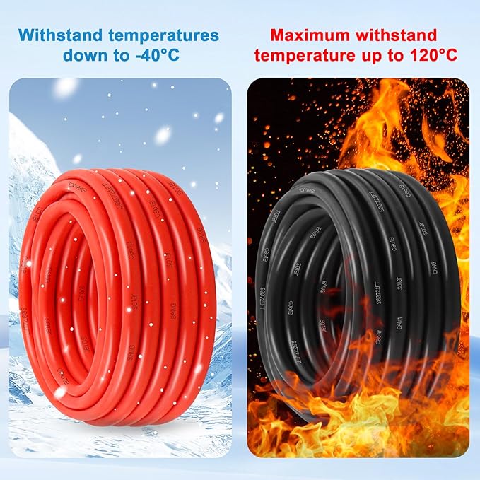 MOOKEERF Solar Pane Wire 8 AWG - Solar Extension Cable 150Ft Black &amp 150Ft Red 8 Gauge Tinned Copper PV Wire for Outdoor Automotive RV Solar Panel Boat Marine (Black+Red)