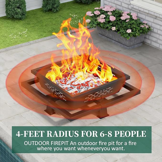 36 Inch Fire Pit for Outside Outdoor Wood Burning Firepit with Poker Heavy Duty Fire Pit for Camping Backyard Patio