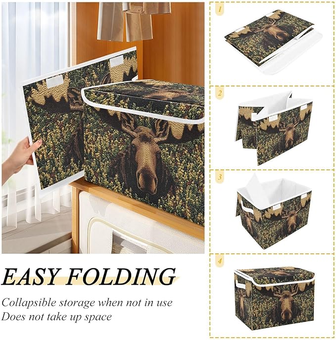 Storage Cube with Lid Moos in Bush Print 16.5×12.6×11.8 IN Collapsible Large Capacity Foldable Storage Basket Bin Organizer