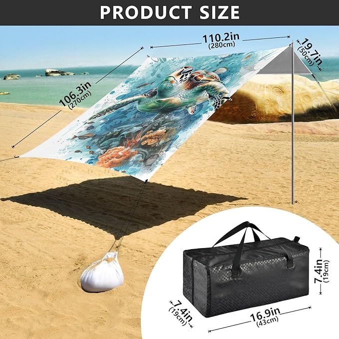 ALAZA Sea Turtle Fish Ocean Beach Tent Sun Shelter Portable Canopy Sunshade for Outdoor Camping Picnics Backyard Fun 10x9 ft