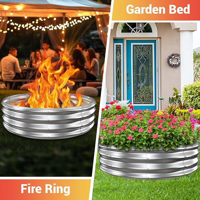 60 Inch Extra Large Fire Pit Ring for Outside Heavy Duty Wood Burning Firepits &amp Outdoor Fireplace12'' Tall High Heat Resistant Fire Bowl Galvanized Steel Portable for Backyard BonfirePatioCam