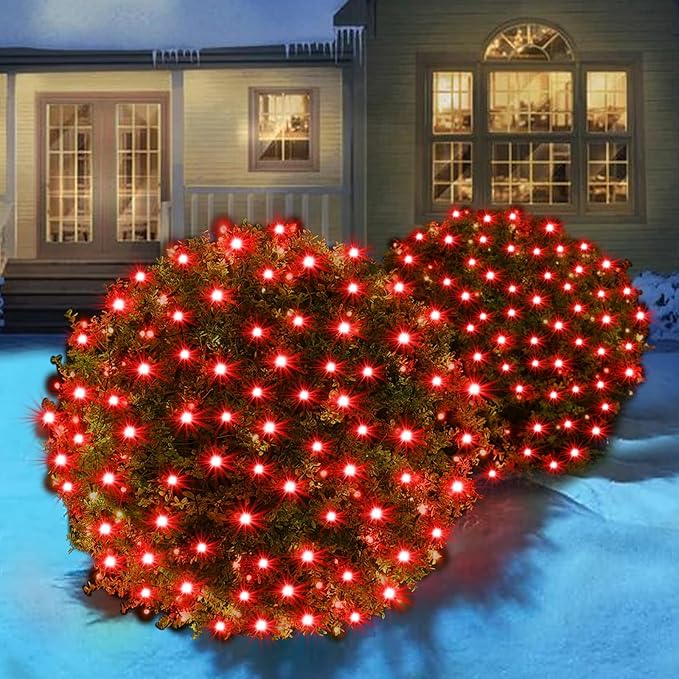 Led Christmas Net Lights for Bushes 132LED 6FT x 6FT Connectable UL Certified Net Lights for Bushes Tree Shrubs Xmas Trunk Green Wire Christmas Decorations