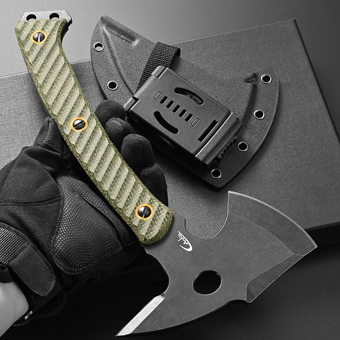 C1342 Camping AxesDC53 Steel Blade Micarta Handle Chopping Axe Bushcraft Camping Axes Survival Hatchet Full Tang Axe for Hiking Hunting Camping Splitting Chopping Wood(Green)