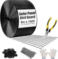8in X 100ft Solar Panel Bird Guard - 1/2 Black PVC Mesh Galvanized Rust-Resistant Net Critter Guard for Solar Panels with 70 Fastener Clips Gloves Cutting Pliers