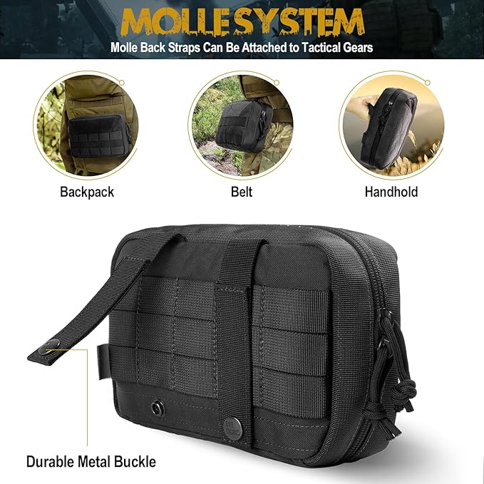 OneTigris Tactical Molle PouchesLarge Admin Pouch Utility Tool Pouch Multi-Purpose Molle Accessories Waist Belt Pouch Bag 8 x 5 x 2.5