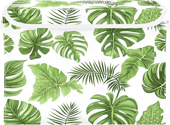 Tropical Leaves Fabric Storage Bins with Lids and HandleFoldable Storage Bins with LidsCloset Organizers for Clothes Storage Room Organization Office Storage Chest Organizer