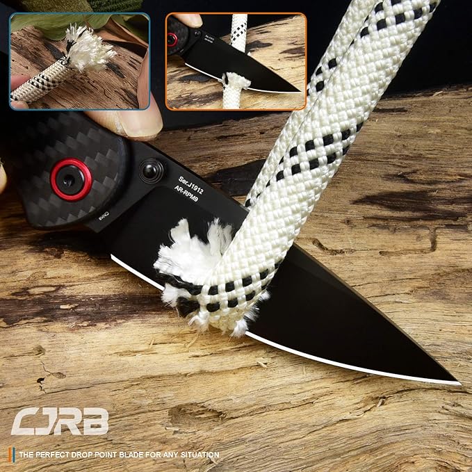 CJRB CUTLERY Folding Knife Feldspar(J1912) AR-RPM9 Powder Steel Black PVD Blade Carbon fiber Handle Pocket Knife EDC Knife Carbon Fiber Handle