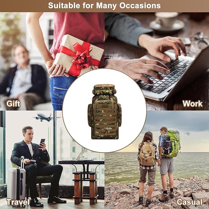 80L Outdoor Camping Backpack for Men Women Large Capacity Polyester Tactical Rucksack Hiking Travel Duffel Bags (C/Multicolor)