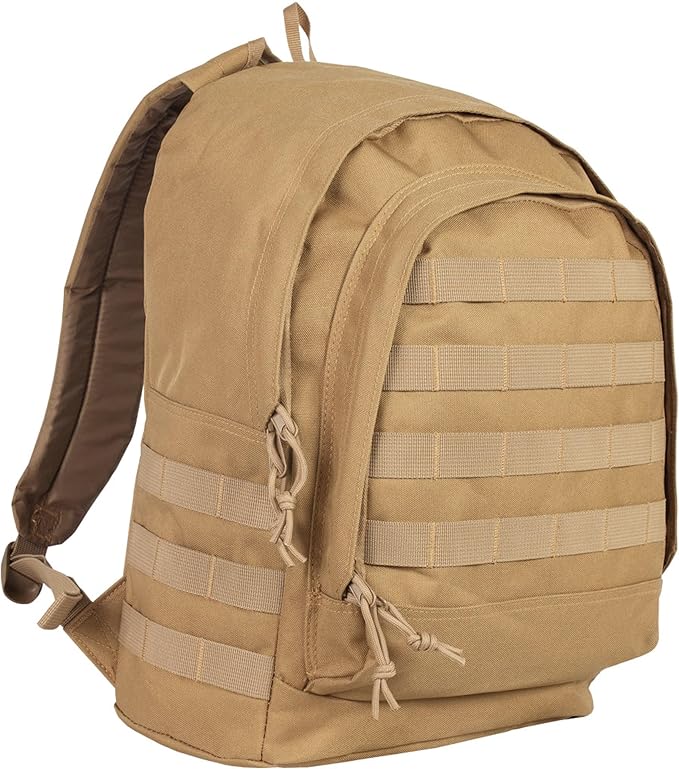 FOX OUTDOOR PRODUCTS Level 1 Tac-Pack Backpack w/Modular Webbing 22L Capacity Padded Straps for Hiking Camping &amp Travel COYOTE