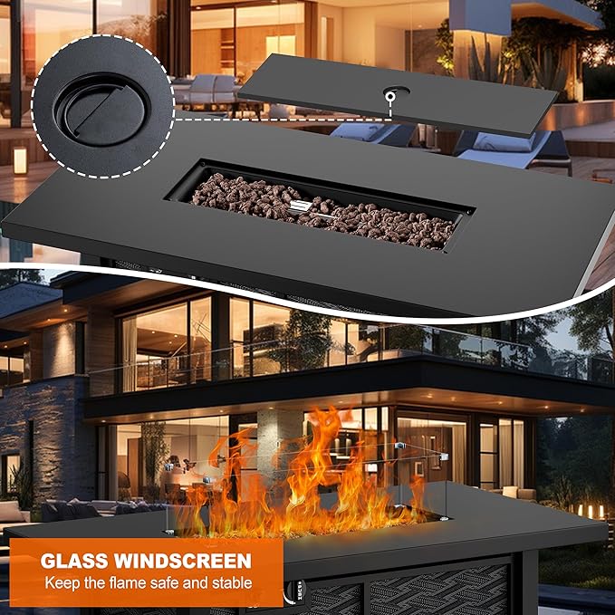 Shintenchi Propane Fire Pits 43″ Outdoor Gas Fire Pit 50000 BTU Rectangle Gas Fire Pit Table with Lava Rocks 2-in-1 Fire Table with Removable Lid CSA-Certified for Outside PatioPartiesBackyard