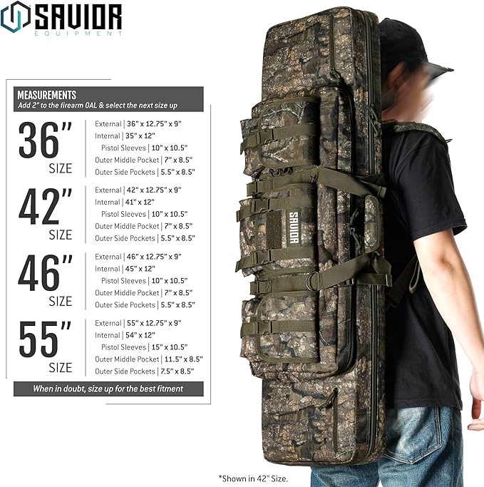Savior Equipment American Classic Tactical Double Long Gun Bag Pistol Transportation Case w/Backpack Strap Lockable Compartment Available Length in 32 36 42 46 51 55
