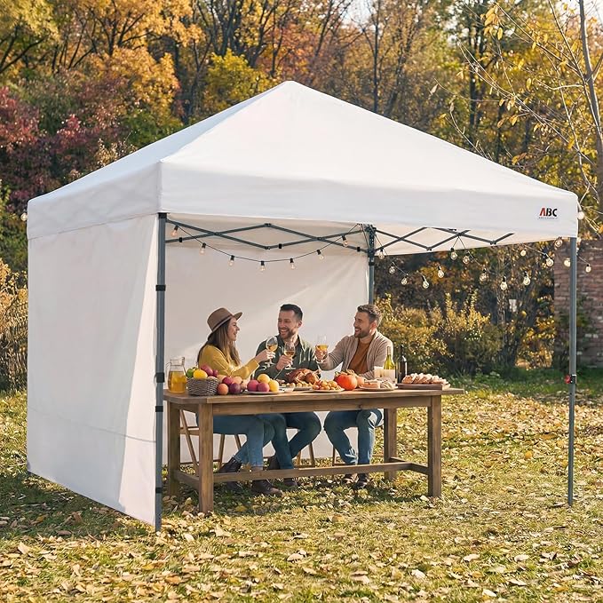 ABCCANOPY Easy Pop up Canopy Tent with 2 Sidewalls for Outdoor Sun Blocking or Rain Protection8x8 White