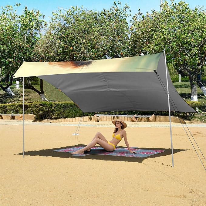 ALAZA Dog with Yellow Butterfly Beach Tent Sun Shelter Portable Canopy Sunshade for Outdoor Camping Picnics Backyard Fun 10x9 ft
