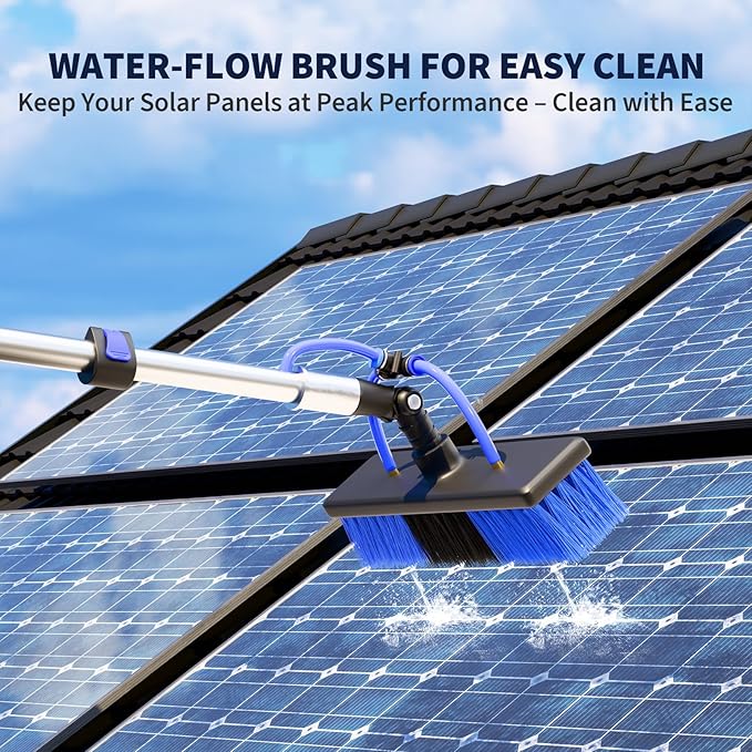 20FT Water Fed Solar Panel Cleaning Kit Telescopic Solar Panel Cleaning Brush with Extension Pole &amp Soap Dispenser for Household &amp Outdoor