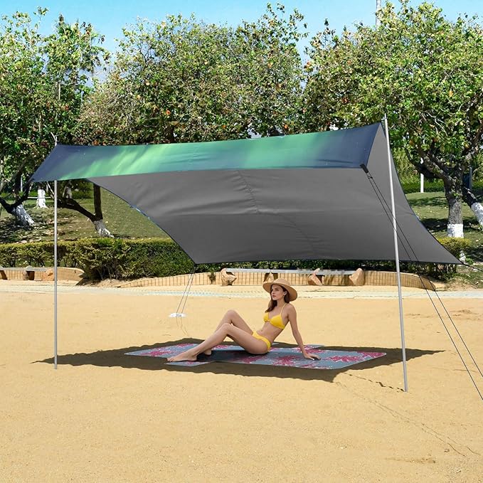 ALAZA Mermaid Northern Lights Beach Tent Sun Shelter UPF50+ Protection Beach Shade Canopy w/ 4 Sandbags for Outdoor Camping Fishing Backyard Fun Picnic 10x9 ft