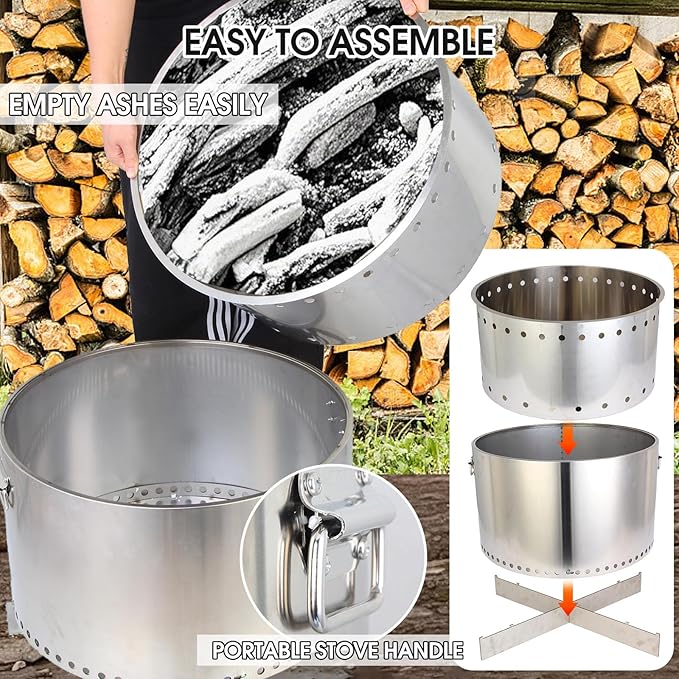 20.5 Smokeless Fire Pit Wood Burning Camping Stove with Removable Stand &amp Ash Pan Smokeless Stove with Handle Portable Outdoor Bonfire Fire Bowl Suitable for Backyard Garden Camping Picnic