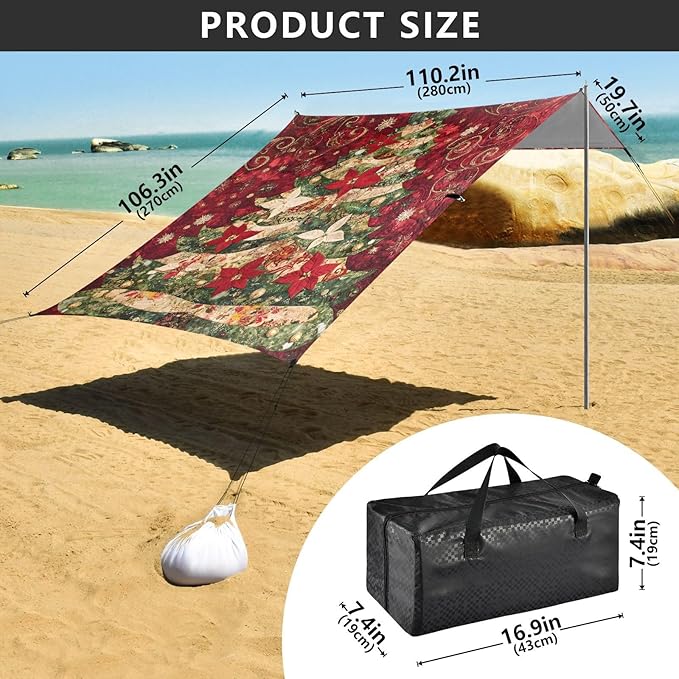 ALAZA Colorful Christmas Tree Beach Tent Sun Shelter Portable Canopy Sunshade for Outdoor Camping Picnics Backyard Fun 10x9 ft