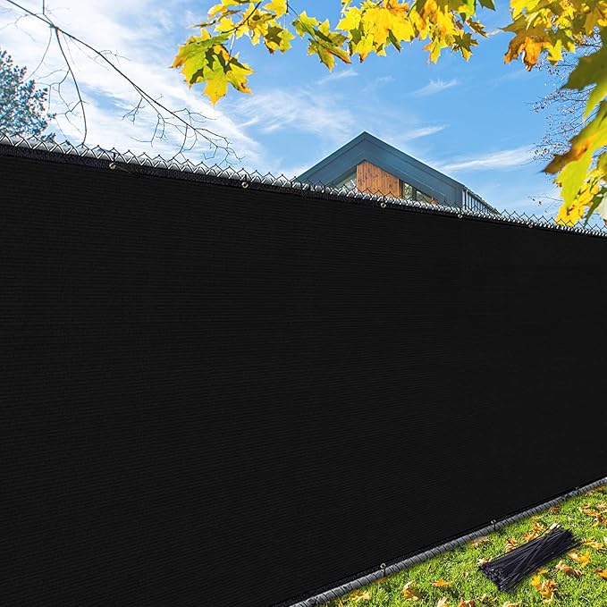 iCover 5x11ft Fence Privacy Screen Heavy Duty Fencing Panels Screens Outdoor Shade Cloth Mesh Barrier Reinforced Bindings and Brass Grommets Cable Zip Ties Included Black