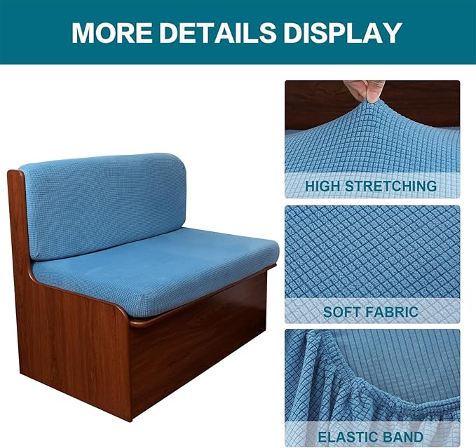 KRFOONN RV Dinette Cushion Covers Stretch Sofa Seat Slipcovers Replacement Camper Cushions Cover Washable Couch Cushion Slipcovers for RV Camper Car Bench(1 Backrest Cover &amp 1 Bench Cover Blue)