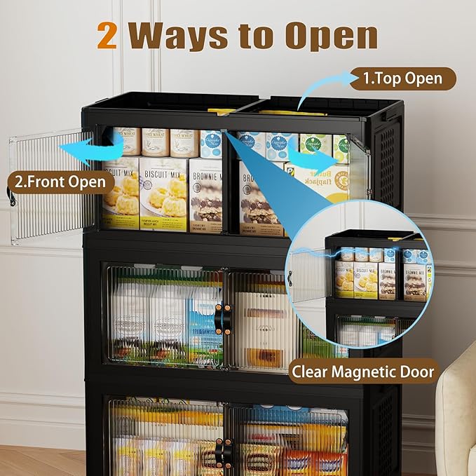 SAILUN 145Gal/579Qt Stackable Storage Bins Folding Collapsible Storage Bins with Lid Closet Organizers and Storage Box with Door Black 33.5 W x 19 D x 53 H