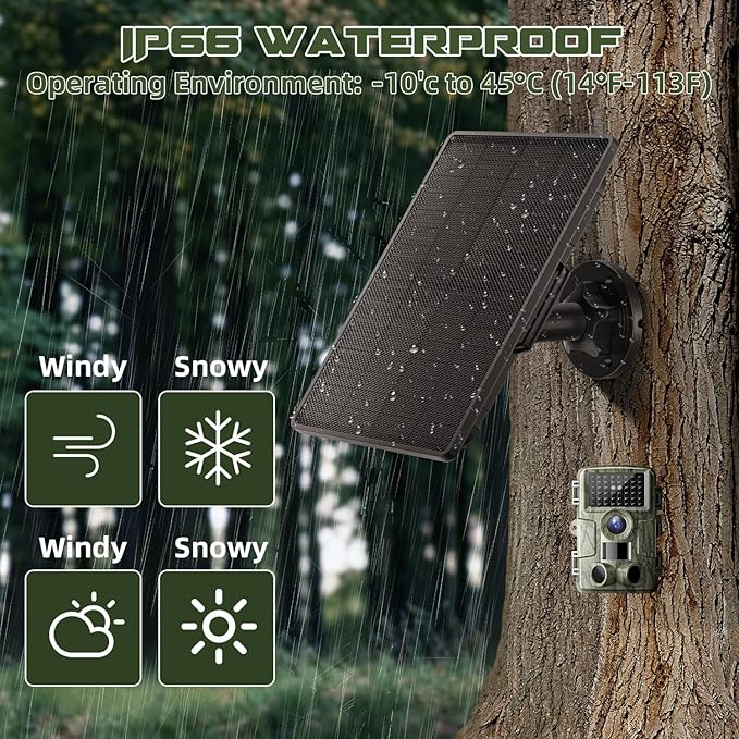 Trail Camera Solar Panel - 6000mAh Built-in Battery Waterproof Solar Charger Kit with Multiple DC Connectors Compatible with Tactacam Reveal Cameras