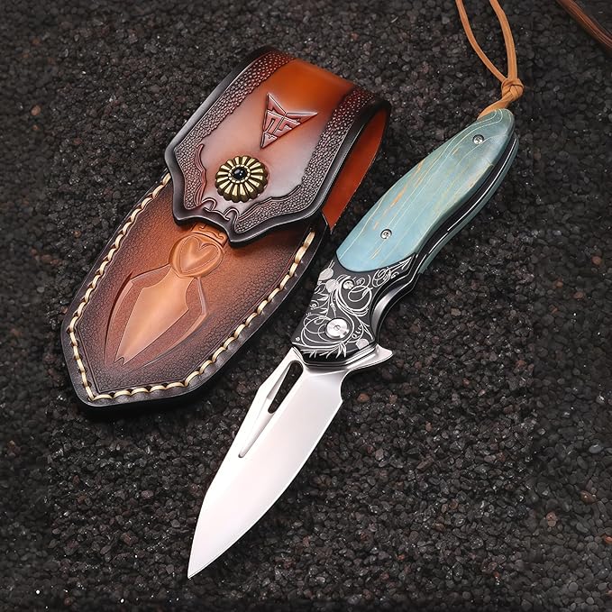 Knives for Men Folding Knife Lightweight Outdoor Knife for Backpacking HRC 58-60 Personalized Engraving Knives Hunting Knife Gift for Boyfriend who Loves Hunting Boyfriend Gifts