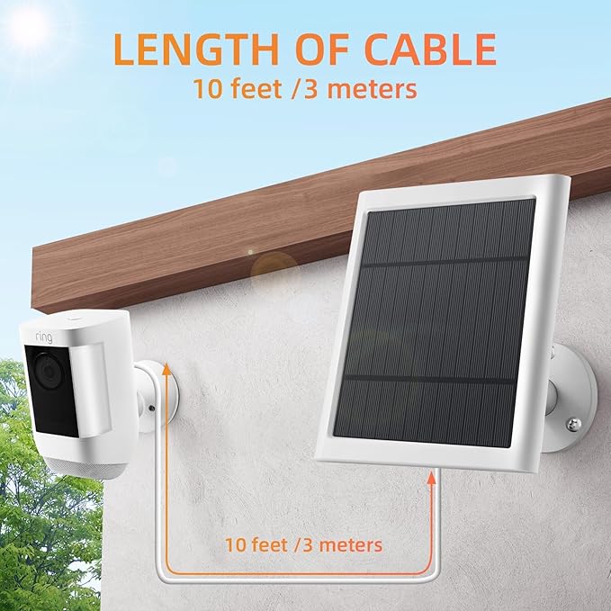8 Pack IP65 Solar Panel for Rings Camera 4W Solar Charger Compatible with Rings Spotlight &ampAll-New Stick Up Outdoor Cam Battery 10ft Long Cable with USB-C to Barrel Plug Adapter