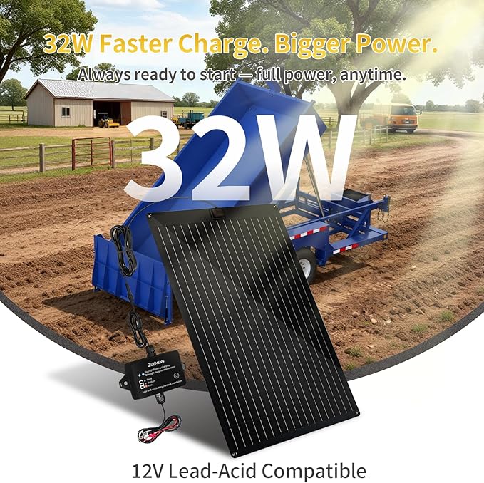 32W Solar Battery Charger Zuomeng MPPT Solar Battery Maintainer &amp Solar Trickle Charger Kit with 32W High-Efficiency Solar Panel Pulse Repair Solar Battery Charger