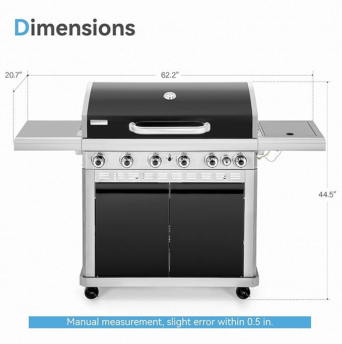 2 in 1 Propane Griddle Grill Combo 6-Burner Propane Gas BBQ Grill with Porcelain-Enameled Cast Iron Grates &amp Plate 42000 BTU Combo Grill with Side Stove for Outdoor Cooking Camping Patio Backya