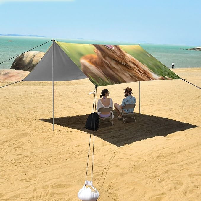 Golden Retriever Beach Tent Sun Shelter Set UPF50+ UV Protection 10.5 x 9.19 FT Camping Shade Canopy with Sandbags Sand Anchors Carrying Bag and Others