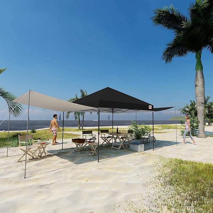 MASTERCANOPY Pop Up 10x10 Canopy Tent with Center Lock 2 Shelters 4 Poles 230 Sq ft of Large Shade Space for Camping Picnics &amp Beach (10'x10'Black)