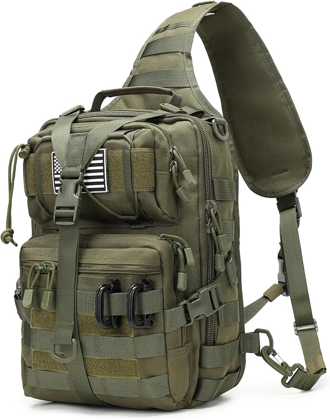 Tactical Sling Bag Backpack Military Rover Shoulder Sling Pack EDC Molle Assault Range Bag Crossbody Chest Pack (Army Green)