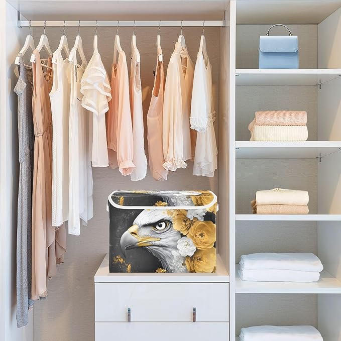AIXIWAWA Lidded Storage Cube (Bird Gold Floral) Fabric Foldable Closet Bins with Flip Lid and Handles Organizer Basket Container 16.5 x 12.6 x 11.8 IN