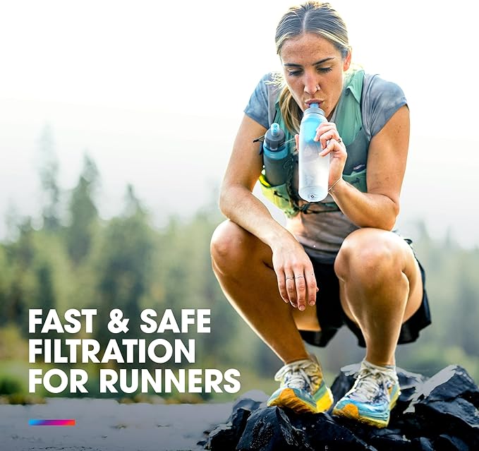 HydraPak UltraFlask+ 500ml - Filtered Compressible Soft Flask Water Bottle for Hydration Vests and Running Packs with Integrated Water Filter (500ml / 17oz)