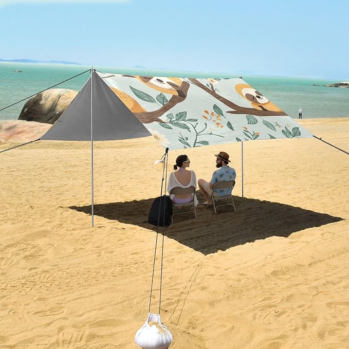 ALAZA Cute Sloth Floral Tree Beach Tent Sun Shelter Portable Canopy Sunshade for Outdoor Camping Picnics Backyard Fun 10x9 ft