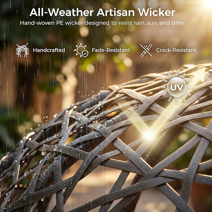 NICESOUL Egg Swing Chair Outdoor Indoor Boho Style Bird Nest Wicker Swinging Chair with Stand 350Lbs Comfy Hanging Hammock Chairs with Cushions All-Weather Egg-Shape Seat for Deck Garden Gray