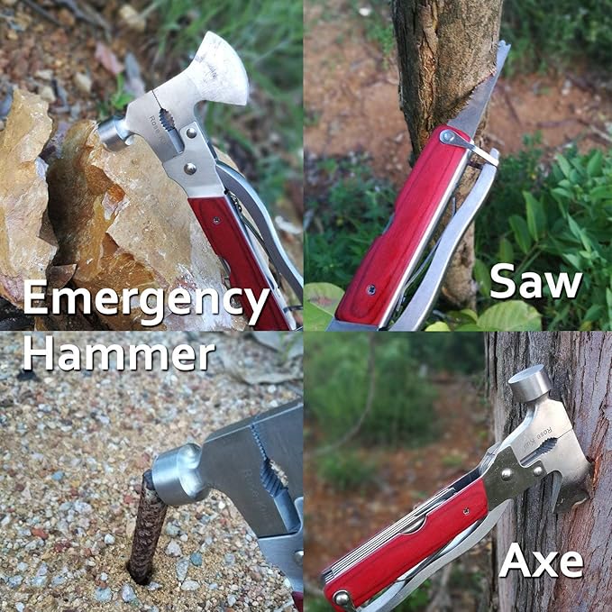 Stainless Steel 15 in 1 Multipurpose Tool Kit Portable &amp Heavy Duty Light Weight &amp Durable Emergency Pocket Multi Tool Kit Suitable as Camping Multitool (Axe Hammer &amp More) Dark Brown