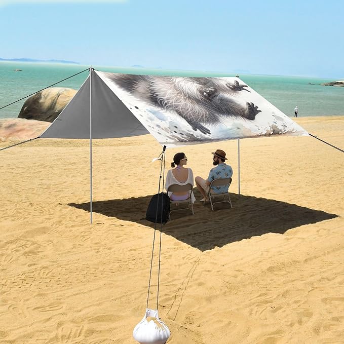 ALAZA Funny Raccoon Animal Beach Tent Sun Shelter UPF50+ Protection Beach Shade Canopy w/ 4 Sandbags for Outdoor Camping Fishing Backyard Fun Picnic 10x9 ft