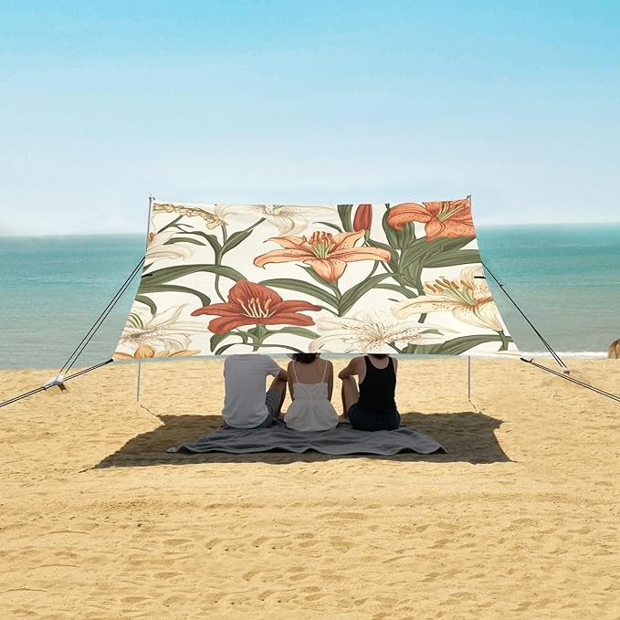 ALAZA Colorful Lily Vintage Flowers Garden Beach Tent Sun Shelter Portable Canopy Sunshade for Outdoor Camping Picnics Backyard Fun 10x9 ft