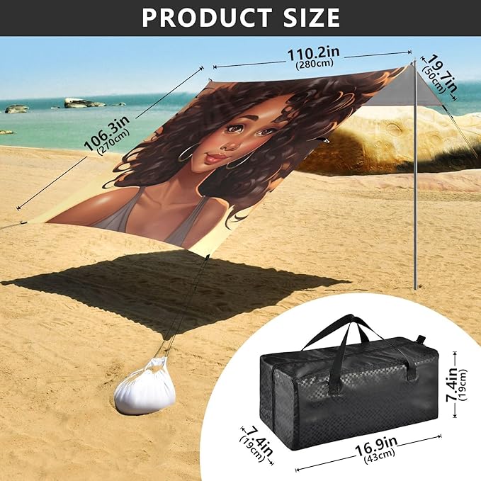 ALAZA Portrait of The Beautiful African Woman Beach Tent Sun Shelter Portable Canopy Sunshade for Outdoor Camping Picnics Backyard Fun 10x9 ft