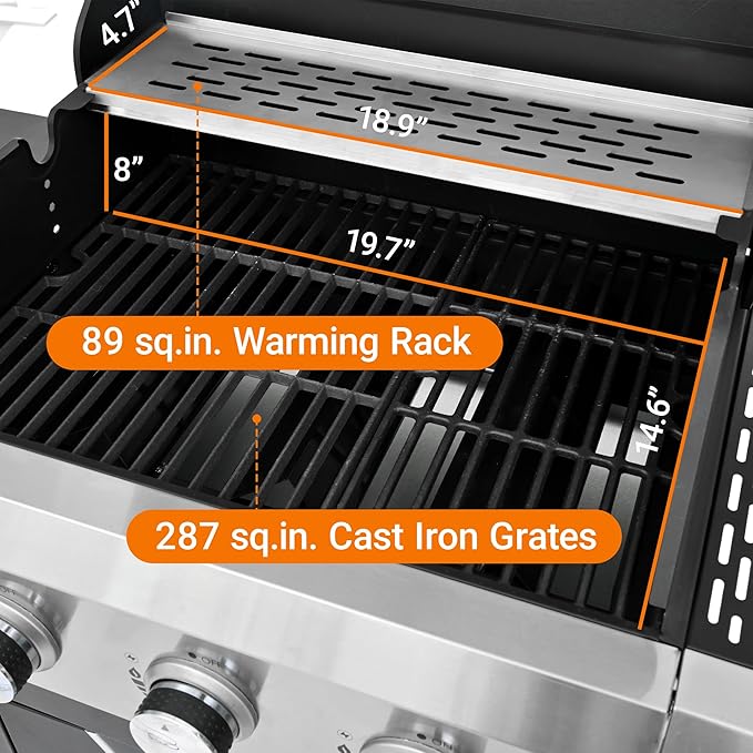 3 Burner Gas Grill with Cloth Cover – High-Powered 51000 BTU Burners Stainless Steel Construction Ample Cooking Space – Perfect for Backyard Barbecues Parties and Family Gatherings