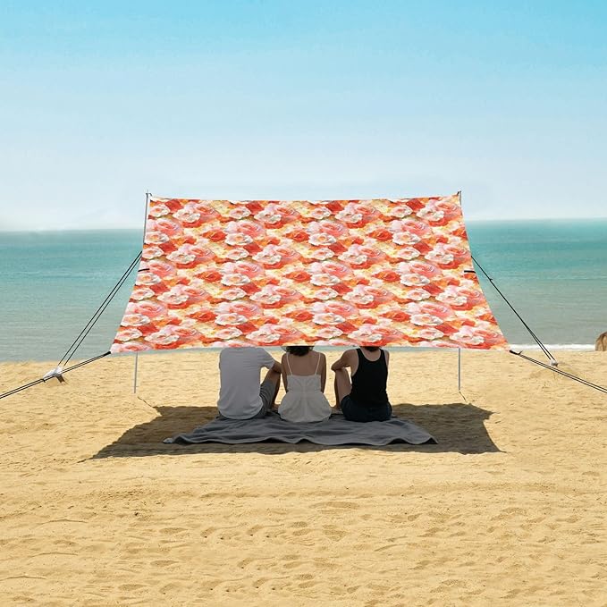 ALAZA Dreamy Rose Flowers Beach Tent Sun Shelter UPF50+ Protection Beach Shade Canopy w/ 4 Sandbags for Outdoor Camping Fishing Backyard Fun Picnic 10x9 ft