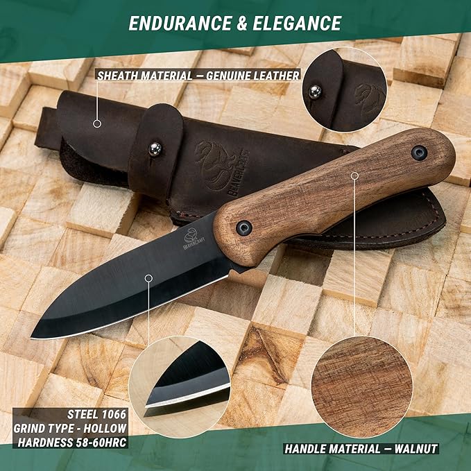 BeaverCraft BSH5 Shadow Bushcraft Knife AX1 Hand Forged Hatchet Axe with Sheath