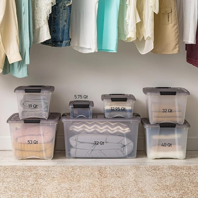 Clear Plastic Storage Bins with Lids Stackable Organizer Boxes for Closet Bedroom and Office (17.2 qt)