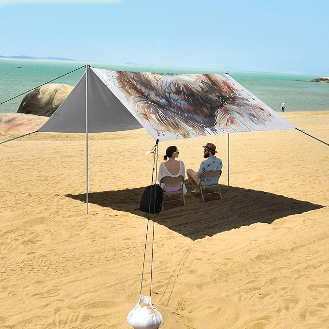 ALAZA Sloth Portrait Watercolour Beach Tent Sun Shelter UPF50+ Protection Beach Shade Canopy w/ 4 Sandbags for Outdoor Camping Fishing Backyard Fun Picnic 10x9 ft