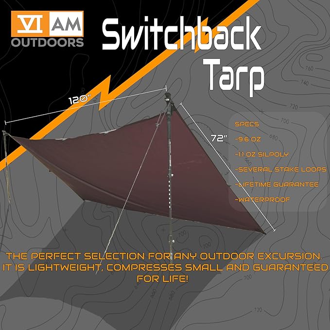 VIAM Outdoors Switchback Tan Tarp: Waterproof Camping Tarp for Hunting Glassing Hammock Rain Fly Ultralight Backpacking Gear Sun Shelter &amp Heavy Duty Outdoor Protection - 1.1oz