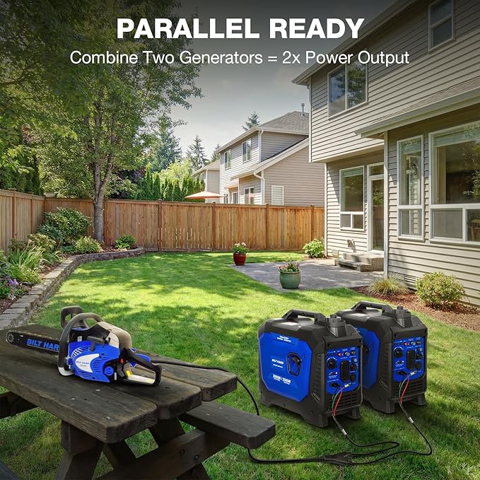 BILT HARD Portable 2500W Generator with CO Safety Sensor 120V AC Duplex Receptacle and 12V DC Output Super Quiet 4-Cycle Engine Portable Outdoor Generators for RV and Emergencies