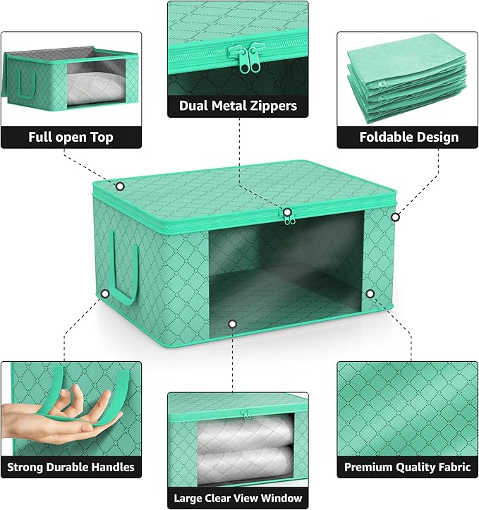 Sorbus Medium Clothes Storage Bags - Foldable Blanket Storage Bins for Organizing Bedroom Closet Clothing Comforter Organization with Clear Window Lids and Carry Handles - Set of 8