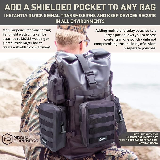 Mission Darkness Dry Shield MOLLE Faraday Pouch (2nd Gen) // Waterproof &amp Submergible Dry Bag + RF Shielding Liner. Signal Blocking Anti-tracking EMP Shield Data Privacy Electronic Device Secu